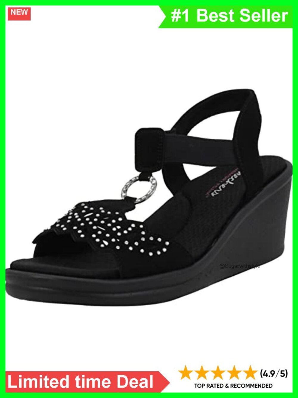 Memory Foam Wedge Sandals Rhinestone Slingback Comfort